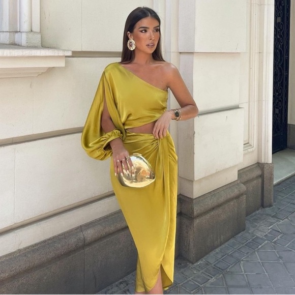 ZARA SATIN EFFECT ASYMMETRIC DRESS - Picture 9 of 13